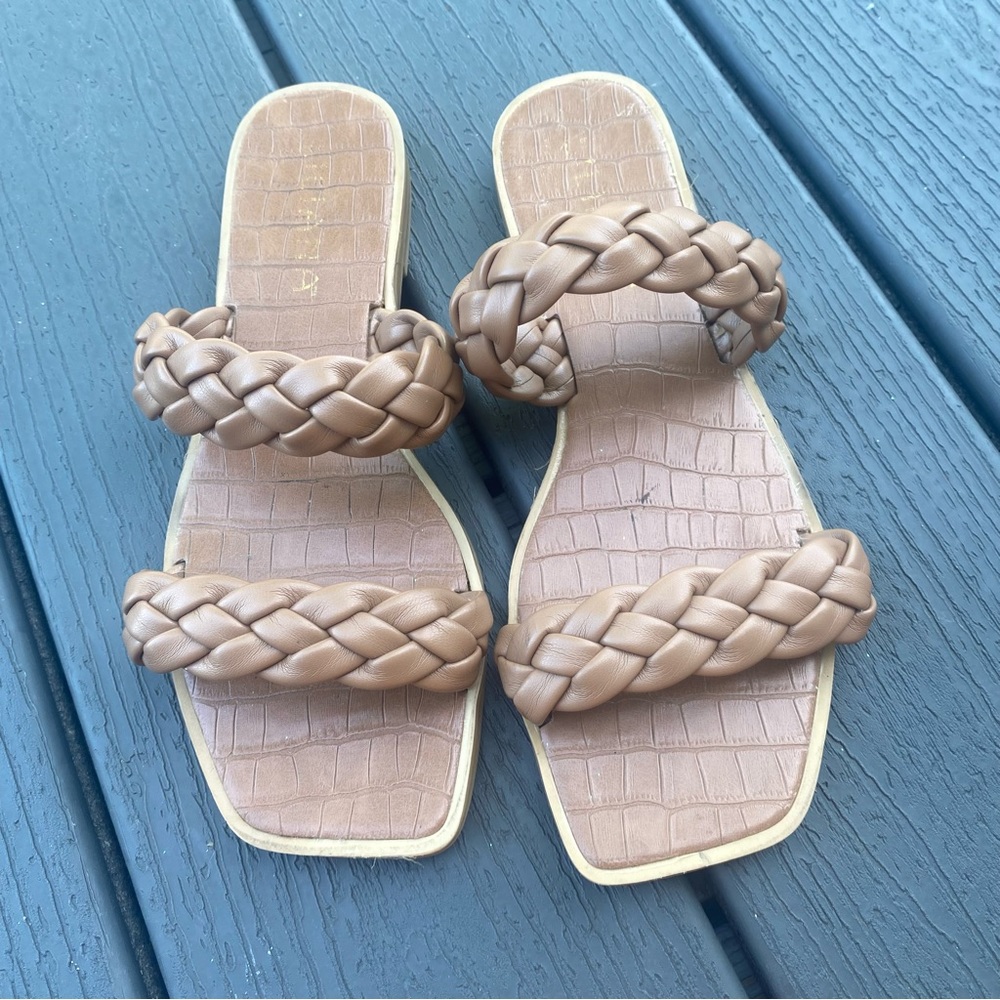 Square toe braided double sandal flat